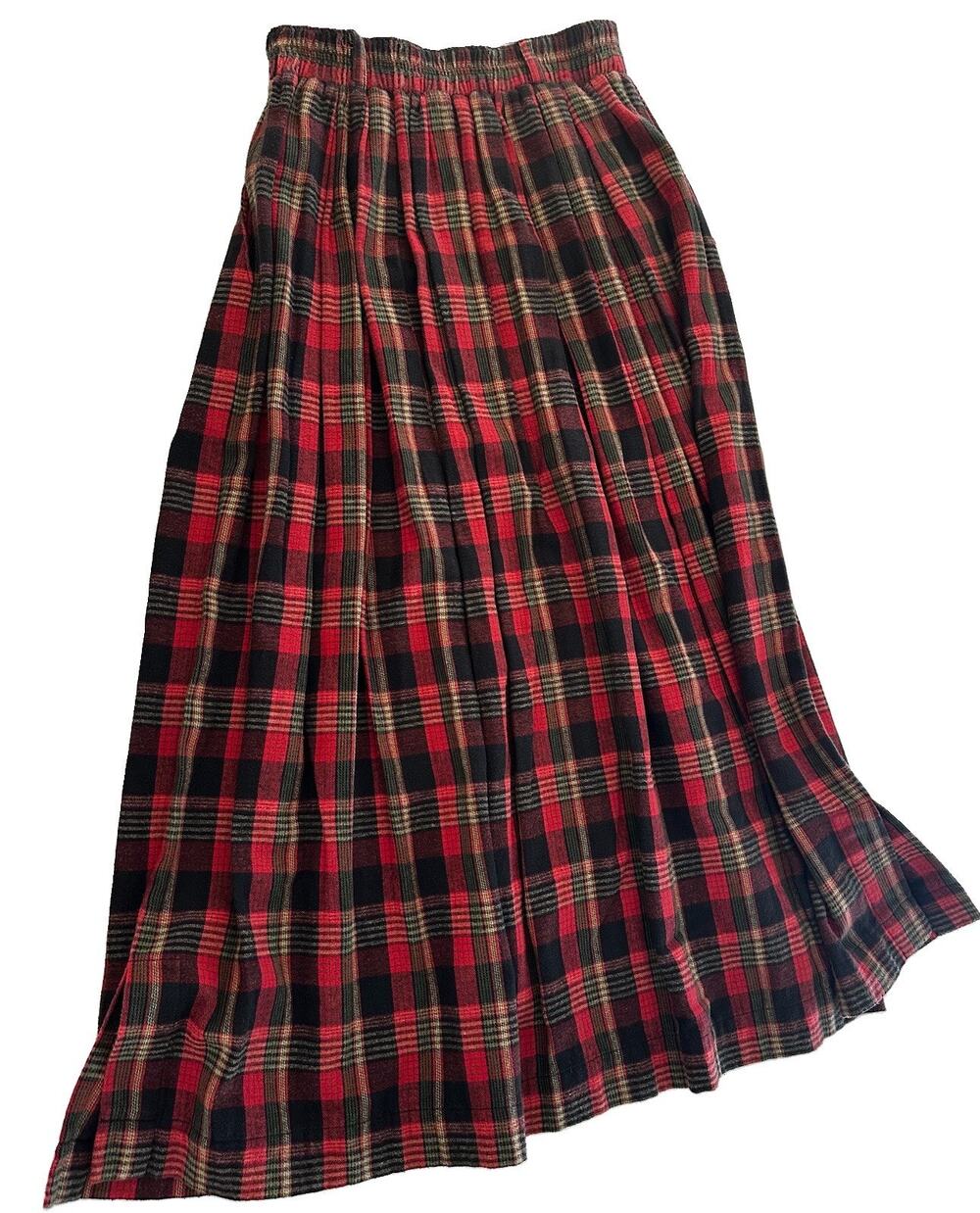 VTG 90s Orvis Wool Blend Midi Tartan Skirt Sz 6 Red DIY Two Slits Grunge Elastic